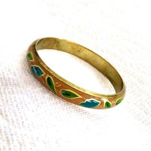 Vintage Hand Painted Enamel Brass Bangle Bracelet
